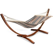 Idmarket - Hamac xl avec support bois et toile rayée noire, blanche et chocolat