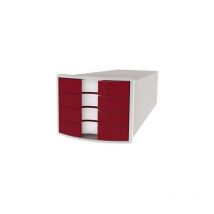 HAN - Schubladenbox impuls 4 Schubladen din A4 din C4 Polystyrol Gehäusefarbe: lichtgrau Farbe der Schublade: rot