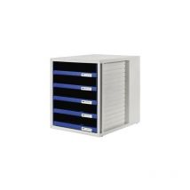 HAN - Schubladenbox schrank-set 5 Schubladen din A4 Polystyrol Gehäusefarbe: lichtgrau Farbe der Schublade: blau
