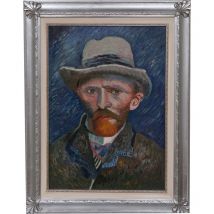 Hand painted oil painting on canvas wood made frame silver leaf finish VAN GOGH - AUTORITRATTO 70