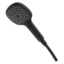 Delvac - Handbrause SoftBlackQ Ø120 mm, 3 Strahlarten mit Druckknopf, matt schwarz, eckig