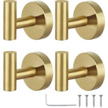 Fitags - Handtuchhaken, Badezimmer-Garderobenhaken, Bademantelhaken, Edelstahl-Haken, schwerer Tür-Handtuchhalter,4 Stück (goldener Einzelhaken ohne