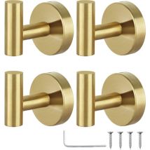 Handtuchhaken, Badezimmer-Garderobenhaken, Bademantelhaken, Edelstahl-Haken, schwerer Tür-Handtuchhalter,4 Stück (goldener Einzelhaken ohne Lochung)