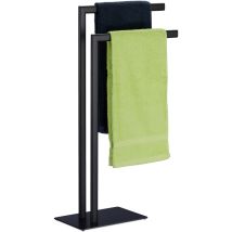 Handtuchständer freistehend, 2 Stangen, Badezimmer, Stahl, HxBxT: 81 x 49 x 20 cm, Bad Handtuchhalter, schwarz - Relaxdays