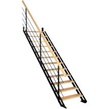HANDYSTAIRS scala dritta "Synth2" - Scala in metallo (nera) con 12 gradini in pino - Altezza 2536 - 2746 mm