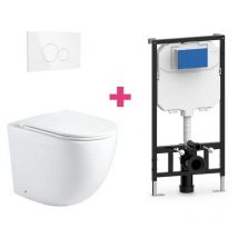 Aquore - Hänge-WC genova Komplett-Set weiß mit runder weißer Drückerplatte