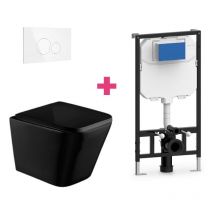 Aquore - Hänge-WC pisa Komplett-Set schwarz mit runder weißer Drückerplatte