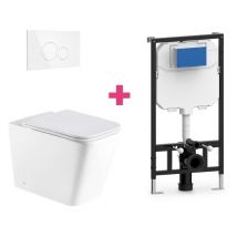 Aquore - Hänge-WC pisa Komplett-Set weiß mit runder weißer Drückerplatte