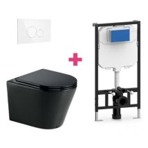 Aquore - Hänge-WC turin Komplett-Set schwarz mit runder weißer Drückerplatte
