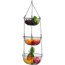 Hängekorb hängend 3-stöckiger mit Haken, Eisenkörbe Obstkorb hängend, Hängend Obstschale Küche, Gemüsekorb aus Metall für Küche Gemüsebrot Organizer