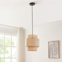 Hängeleuchte Biggar – Rattanoptik – 1 x E27 – max. 60W – 170 cm Höhe – Schwarz – Beige – Dekoratives Design