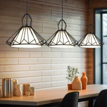 Hängeleuchte Wohnzimmerleuchte Pendellampe Esszimmerlampe Küchenlampe Flurleuchte, 3 Flammig, Metall Textil schwarz weiß, E27, l 120 cm