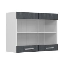 Küchenglasschrank R-Line, Schwarz Beton, 80 cm Vicco