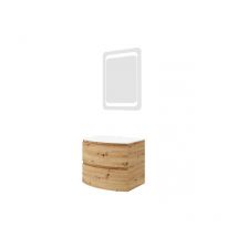 Abitare - Hängender Badezimmerschrank 70 cm aus goldenem Eichenholz mit Waschbecken – Arona - mit spiegel und led Lampe