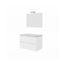 Abitare - Hängender Badezimmerschrank 80 cm aus glänzend weißem Holz und Betonplatte mit Waschbecken und Spiegel – Civo - Con colonna specchio e
