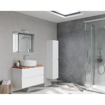 Hängender Badezimmerschrank 80 Cm Aus Glänzend Weißem Holz Und Platte Aus Natureiche Mit Waschbecken Und Spiegel – Civo - Con Colonna Specchio E 