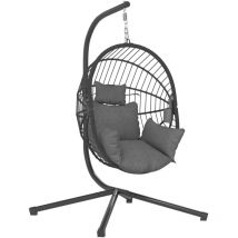 Hängesessel In Eierform Mit Gepolstertem Kissen Und Faltkorb, 120 X 106 X 188 Cm, Grau
