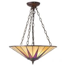 Interiors 1900 - Interiors Dark Star - 3 Light Large Ceiling Pendant Bronze, Amber, Tiffany Glass, E27