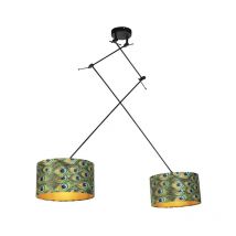 Hanging lamp with velvet shades peacock with gold 35 cm - Blitz ii black - Multi color