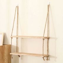 Groofoo - Hanging Shelves Wood Color, Decorative Wall Shelf, Two Tier Shelf, Wall Storage for Indoor 50cm