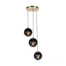 Qazqa - Hängelampe Wohnzimmer, Art Deco, modern, drei schwarze Glaskugeln zusammen, Sitzecke, Beistelltisch