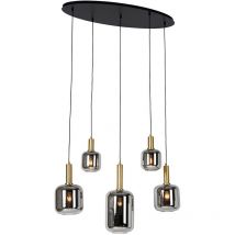 Hängelampe schwarz mit Gold und Rauchglas oval 5-flammig – Zuzanna
