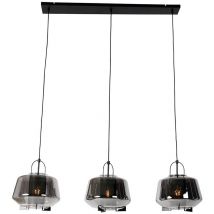 Pendant Light Black with Smoke Glass 30 cm Oblong 3-Light - Kevin