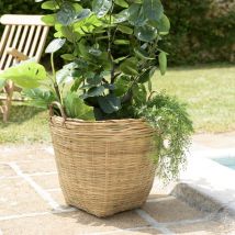 Macabane - hans - Pot de fleur rond 60x60cm en bambou naturel avec anses