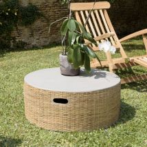 Macabane - hans - Table basse ronde plateau en béton socle en bambou naturel