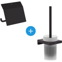 Hansgrohe - AddStoris Set portarrollos con tapa + Escobillero de pared en cristal negro mate (41753670-Addstoris)