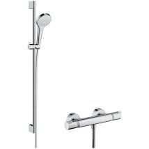 Hansgrohe - Croma Select S - Duschset Vario Mit Thermostatbatterie, Duschstange 90 Cm, 3 Strahlen, Weiß / Verchromt 27014400