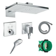 Douche de tête Rainmaker Select 460 + façade + douchette + flexible + corps encastré + coude de raccordement - Hansgrohe