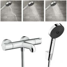Ecostat Set Thermostat-Wannen-/Brausemischer + Handbrause 105mm 3-strahlig + Brauseschlauch 125cm + Wandhalter, Chrom - Hansgrohe
