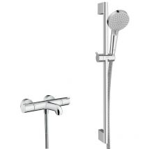 Hansgrohe - Ecostat Set Thermostatic bath/shower mixer + Unica shower rail + 2 spray hand shower, Chrome (13201000-Vernis)