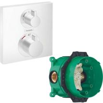 Facade pour mitigeur thermostatique encastré Ecostat Square avec robinet d'arrêt et inverseur blanc mat avec Corps encastré - Hansgrohe