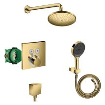 Hansgrohe ShowerSelect Shower set with Thermostatic mixer + Concealed body + Head shower + 3 jet hand shower, Gold (15763990-SET4)