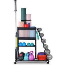 Zachvo Hantelständer aus Stahl – Multifunktional mit Rollen und Haken – 87,1 x 31 x 94 cm – Max. Tragkraft 160 kg