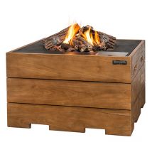 Happy Cocooning - Mania Feuertisch 19,5 kW quadratisch groß 76x76x46 cm Teakholz/schwarz