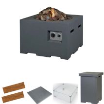 Happy Cocooning - Mania Feuertisch Komplettset 19,5 kW quadratisch groß 76x76x46 cm Beton-Optik grau