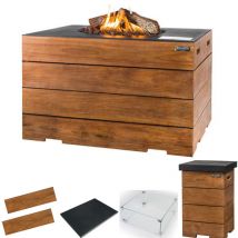 Happy Cocooning - Mania Feuertisch Komplettset Lounge&Dining 19,5 kW rechteckig 107x80x67,5 cm Teakhol