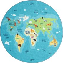 Happy Life Kinderzimmer, Kinderteppich, Spielteppich, waschbar, Blau, 160 x 160 cm - The Carpet