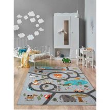 Happy Life Kinderzimmer, Kinderteppich, Spielteppich, waschbar, Grau, 140 x 200 cm - The Carpet