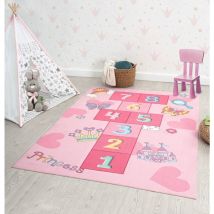Happy Life Kinderzimmer, Kinderteppich, Spielteppich, waschbar, Rosa, 160 x 160 cm - The Carpet