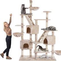 Happypet - Kratzbaum deckenhoch 260 cm hoch, Kletterbaum sam – Großer xxl Katzenbaum Stabil für mehrere Katzen, stabile 8 cm Säulen, Liegemulden,