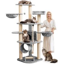 Happypet - Großer Kratzbaum Stabil 'Parker' 171 cm - 11 cm Stämme, Haus & Spieltunnel, Große Liegemulden, Kratzrolle, Kletterbaum xxl Katzenbaum für