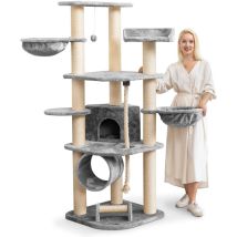 Happypet - Kratzbaum für Katzen groß 181 cm hoch - Stabiler Kletterbaum Katzenbaum, dicke Stämme mit 11 cm, Haus & Spieltunnel, große Liegemulden,