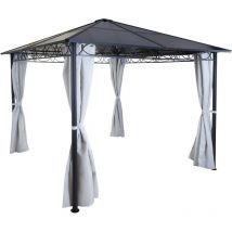 Hardtop Pergola HHG-479, Garten Pavillon, Kunststoff-Dach Seitenwand Alu hellgrau 3x3m