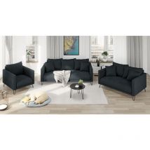 S-style Möbel - Harmony - Modernes Polstergarnitur 3+2+1 aus Graphit Chenille-Stoff mit Hohen Schwarzen Metallfüßen