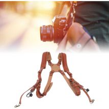 Harnais en cuir à double épaule, sangle confortable pour appareil photo, accessoires pour 2 appareils photo, marron