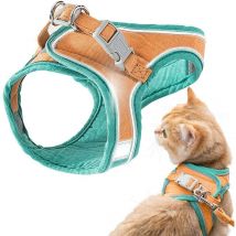 Harnais et Laisse pour Chat, Veste de Marche Confortable pour Chat avec Laisse, Harnais de Gilet à Enfiler, Bandes Réfléchissantes Respirantes, Veste